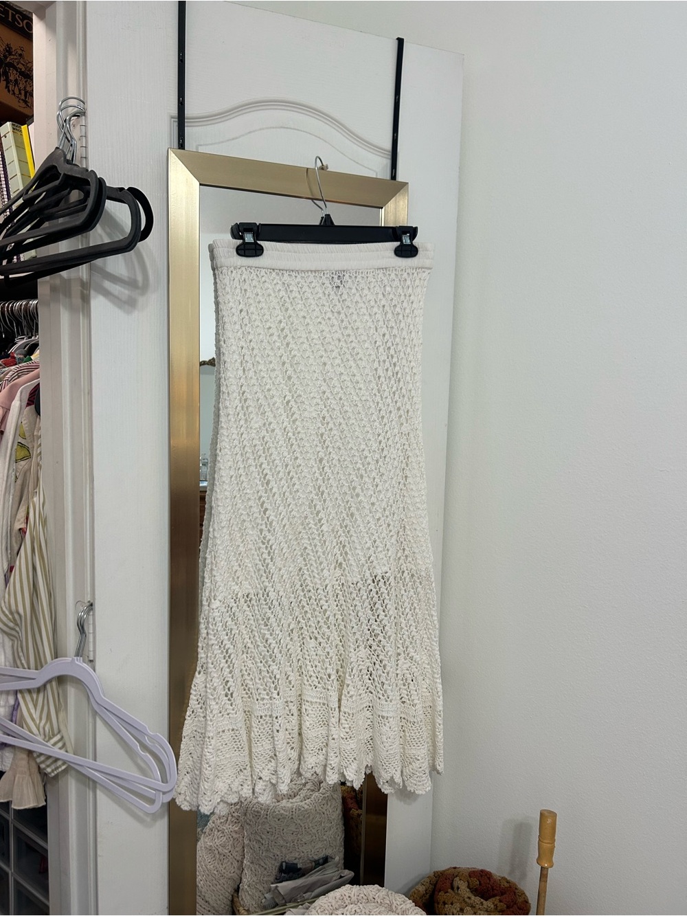 Chelsea & Theodore - Off White/Cream Crochet Knit Midi Skirt, Fits XS